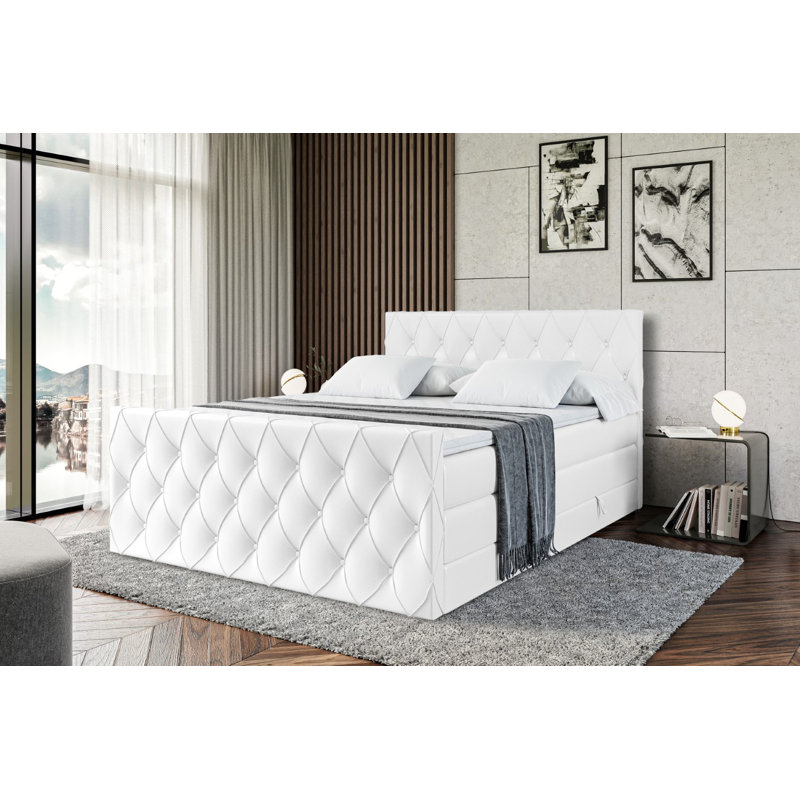 Rosene Bed with Mattress, 160cm W x 200cm L, White
