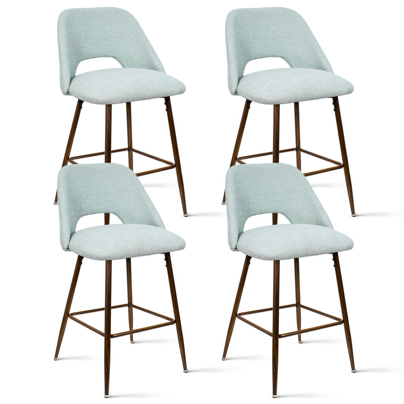 26" Upholstered Counter Height Bar Stools Set Of 4 With Metal Legs, Aqua/Polyester