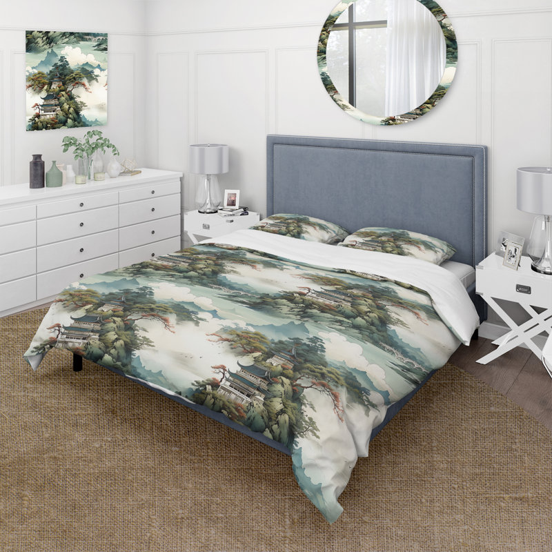 Kesa Ink China Landscape I - Ensemble de housse de couette chinois - Microfibre de polyester