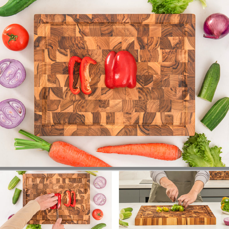 BEEFURNI Teak Wood End Grain Cutting Board, 23" L x 17" W