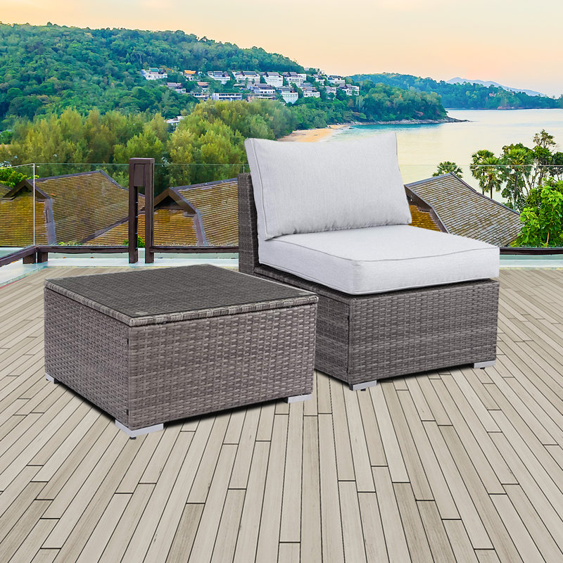 Altab Patio 2 Piece Wicker Sofa Seating Group with Cushions, Gray