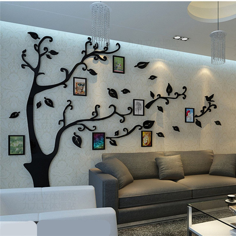XXL Black Acrylic 3D Family Tree Wall Decal with Photo Frames