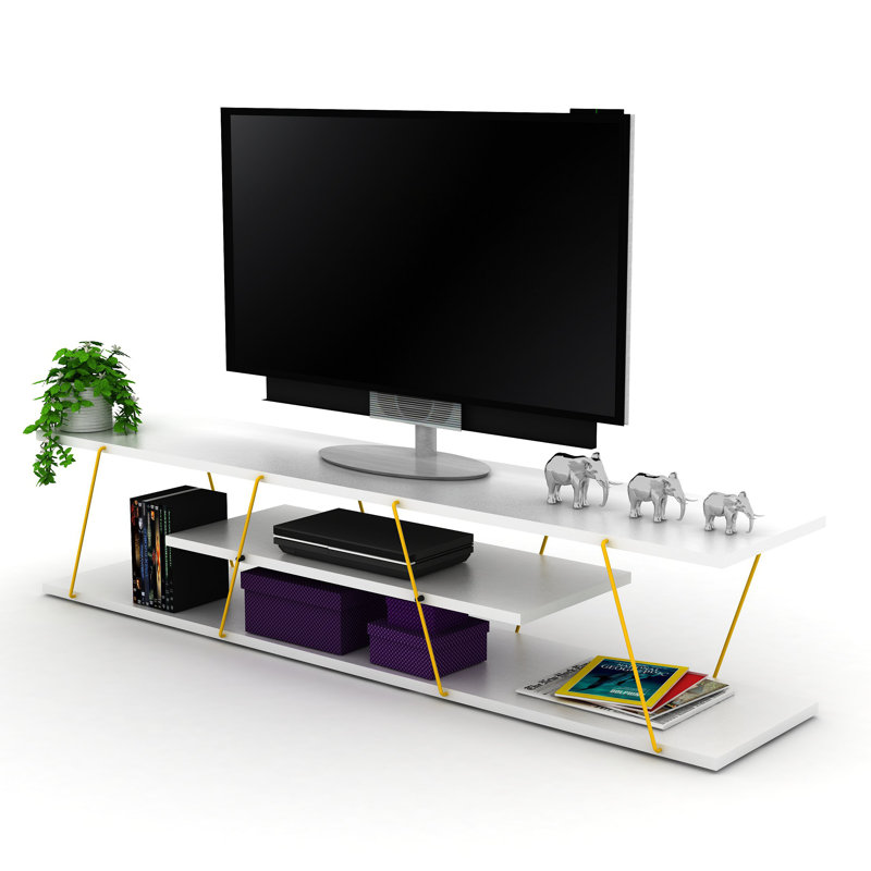 Meuble télé moderne avec 4 tablettes ouvertes, Blanc