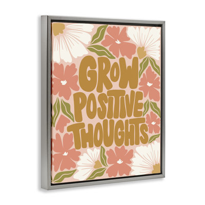 "Grow positif pensées", art mural sur toile flottant noir par Taylor Shannon Designs