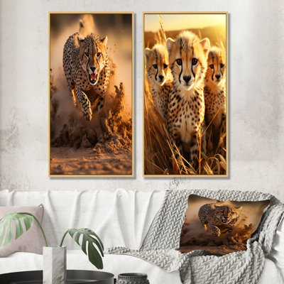 Photo Of Cheetah Chase I - Cheetah Canvas Art Print Set Of 2