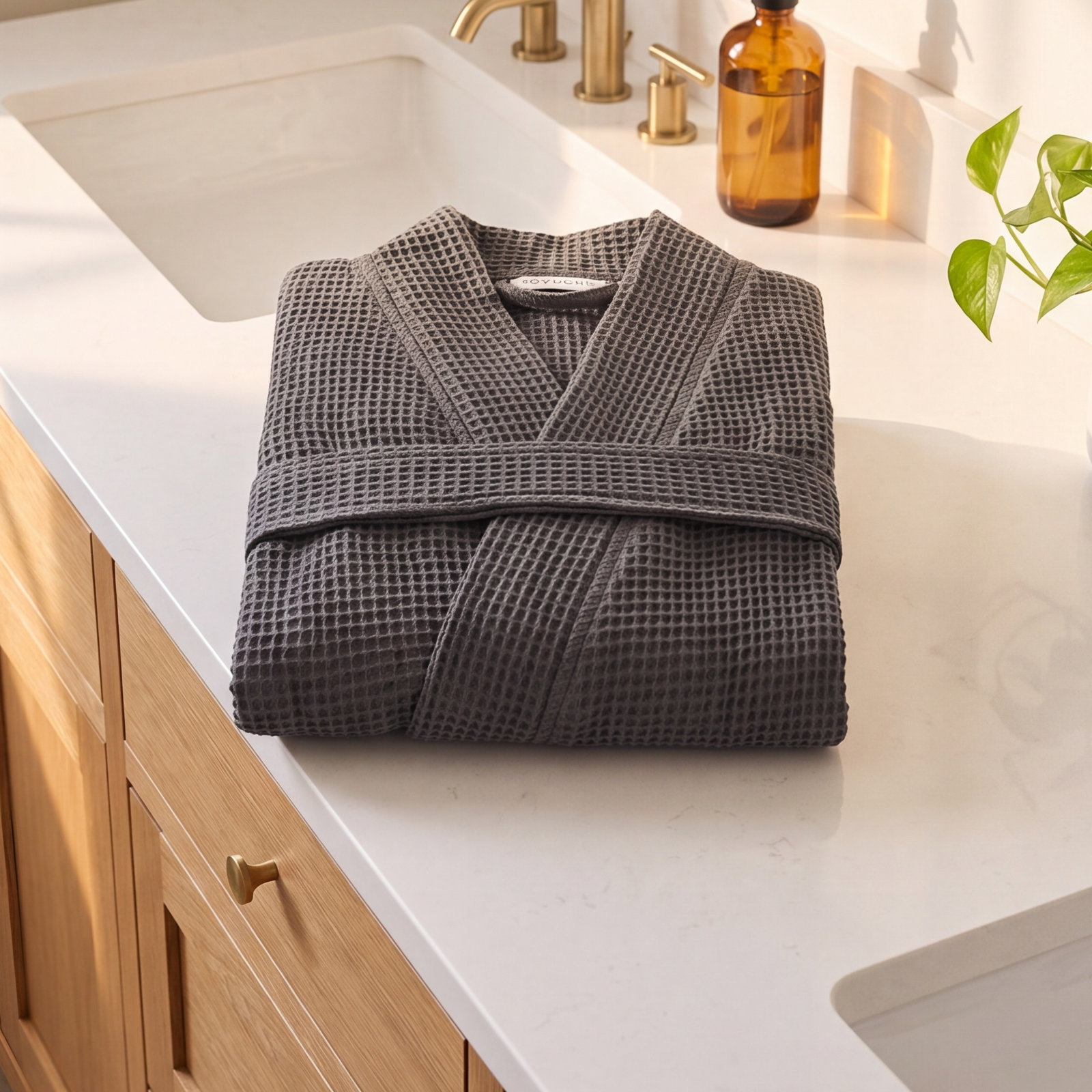 Pebbled Terry Organic Waffle Robe, Large/XLarge, Shadow