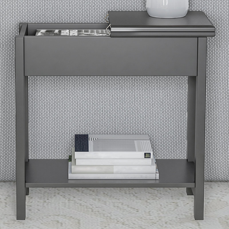 Verrill Flip Top Console Table – 2 Piece Living Room End Tables with Hidden Hinged Storage Compartment and Lower Shelf, Grey