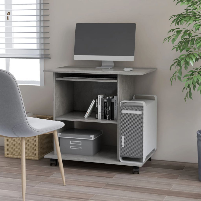 Table de bureau d'ordinateur avec tablette d'ordinateur, Gris béton