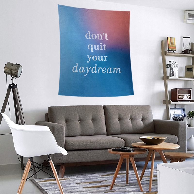 Polyester à la main ne pas quitter votre tapisserie daydream quote, H 104 po x l 88 po, Bleu / Rose