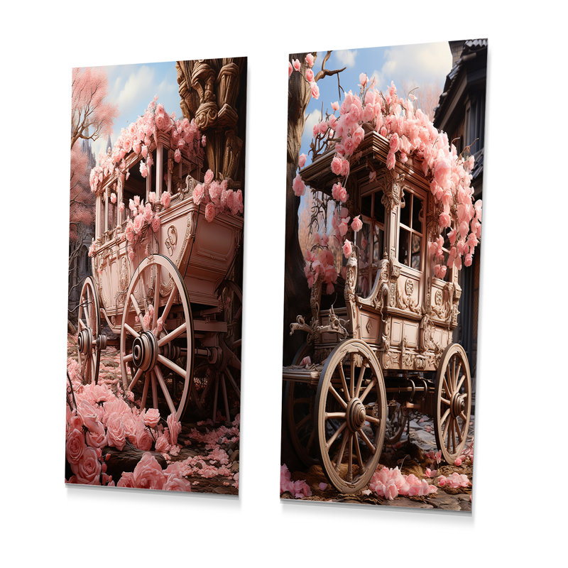 Romantisme, charriot de mariage rose, H 32 po x l 32 po