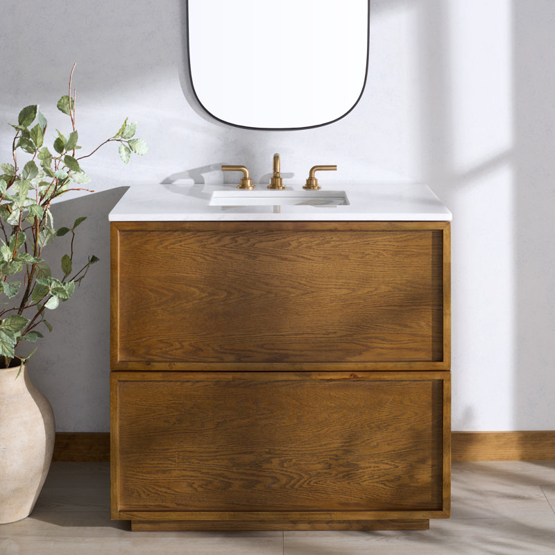 Meuble-lavabo simple 36 po Benajah, Chêne médium