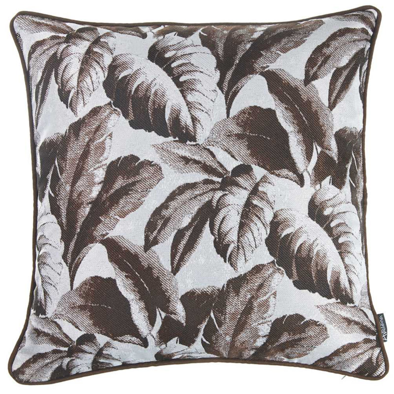 Brown and White Jacquard Tropical Leaf Throw Pillow Cover