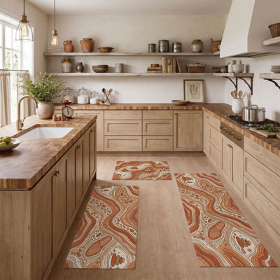 Abstract Waves Non-Slip Washable Kitchen Mats