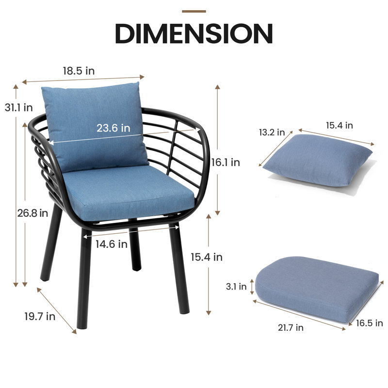 Chaise de salle à manger d'extérieur avec coussin Sunbrella (ensemble de 6), Bleu