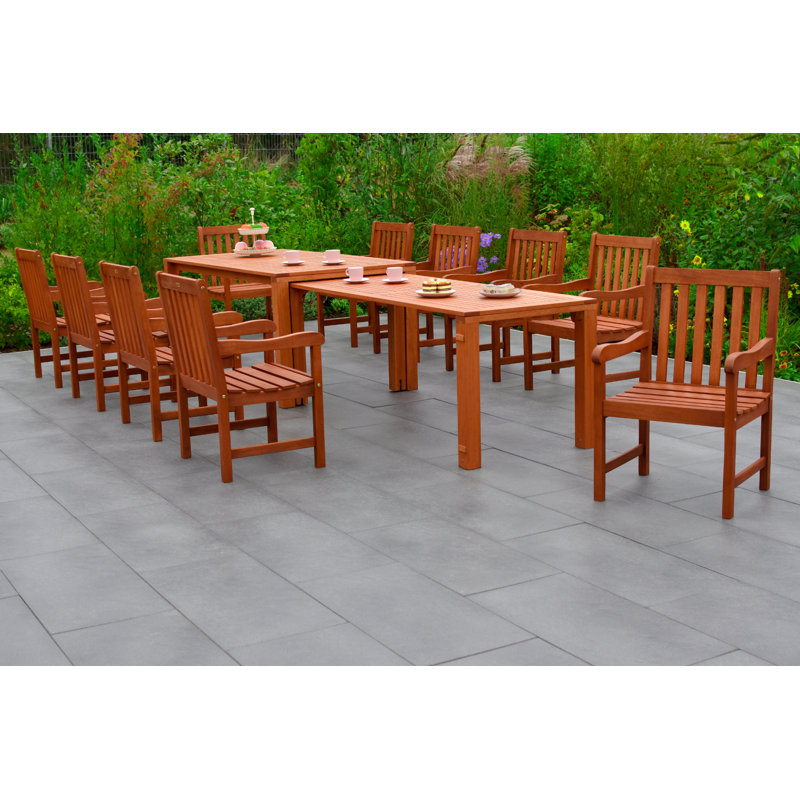 Altamont 10 - Person Wood Patio Dining Set with Extendable Rectangular Table