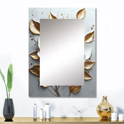 Blanc et doré pivoine Bloom II - grand miroir mural pivoine, miroir décoratif blanc, impression d'art en métal