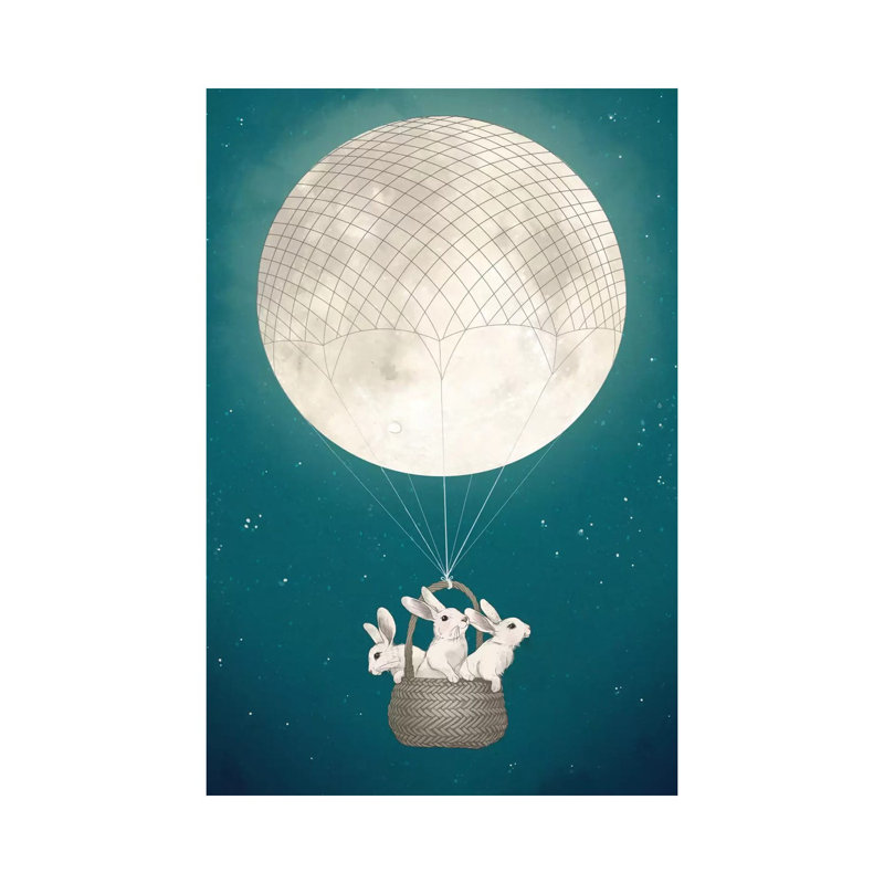Moon Bunnies by Laura Graves - Wrapped Canvas Print, 20.32 cm H x 30.48 cm W
