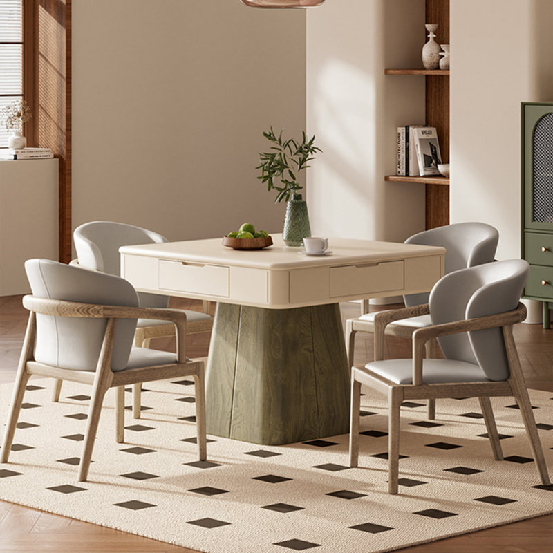 Table de jeu de mahjong automatique haut de gamme en bois massif crème et vert pour règles chinoises
