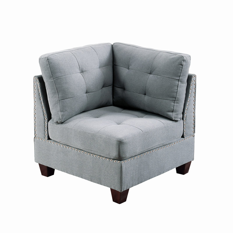 Canapé modulaire 3 pièces rembourré, 100 % lin gris