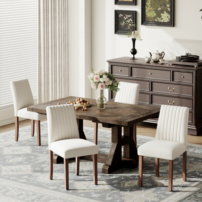 Modern Upholstered Dining Chairs with Walnut Legs