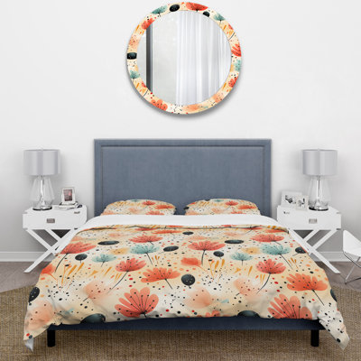 Sunset Ladybug Flowers - Botanical Duvet Cover Set - Microfiber Polyester