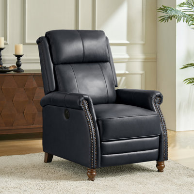 Ellrich 29"W Traditional Genuine Leather Power Recliner with USB Ports