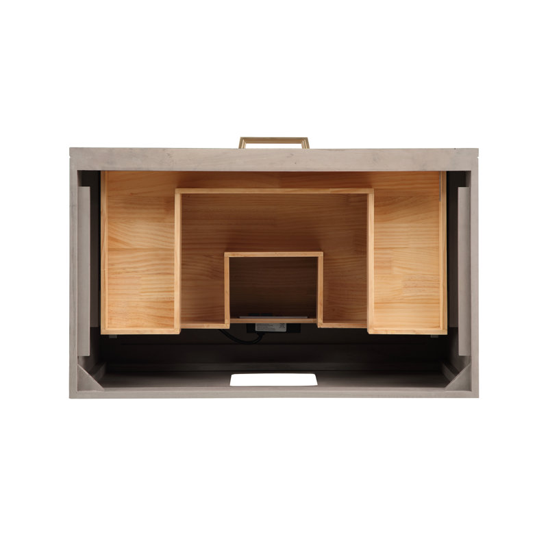 Markham 36'' W Single Vanity, Universal Calacatta Quartz, Satin Brass, Cashmere Gray