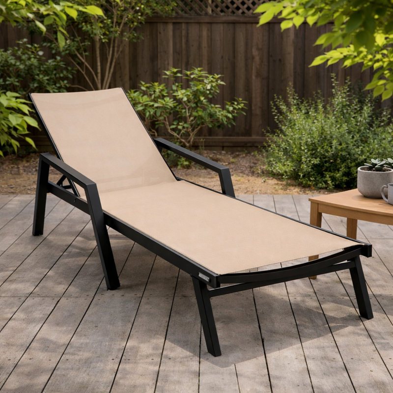 Marlin Outdoor Patio Reclining Chaise Lounge Arm Chair with Powder-Coated Aluminum Frame- Breathable Sling Mesh Fabric, Adjustable Backrest