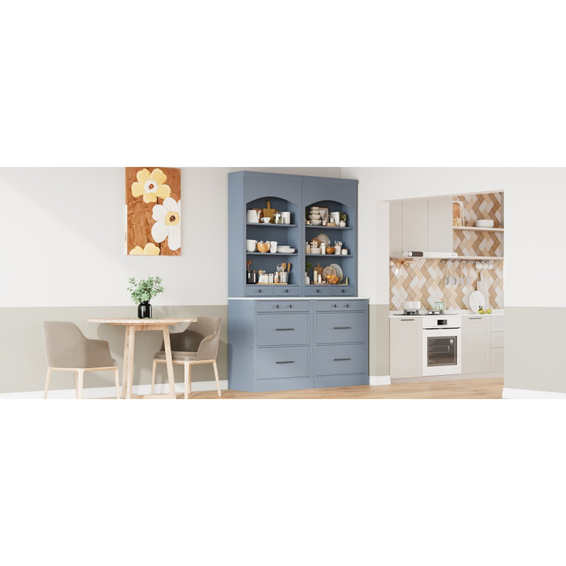 Ensemble de 2 tablettes réglables de 83,7 po de hauteur avec garde-manger en faux marbre, Gris
