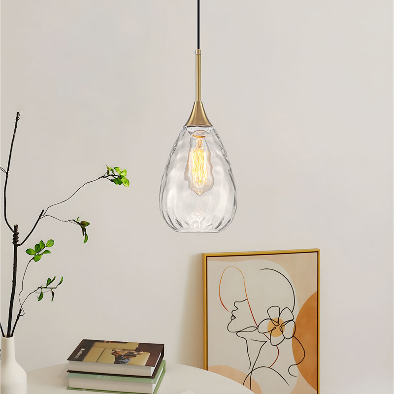 Luminaire suspendu en verre martelé moderne 1 lumière, Doré