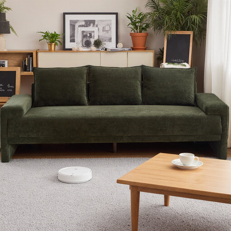 84.5" Modern 3-Seater Velvet Sofa, Upholstered Couch with Spring-Supported Foam Cushions and Sturdy Wood Frame, Minimalist Design Sofa for Living Room and Apartment
