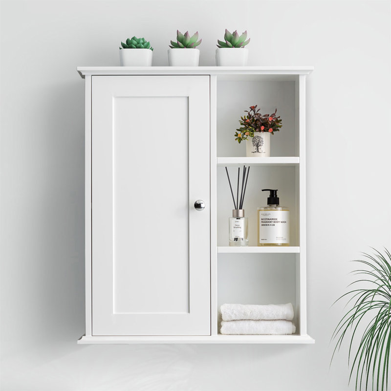 Upgraded Bathroom Wall Cabinet Over The Toilet Storage Cabinet Wall Mounted Storage Cabinet Wooden Medicine Cabinets, White