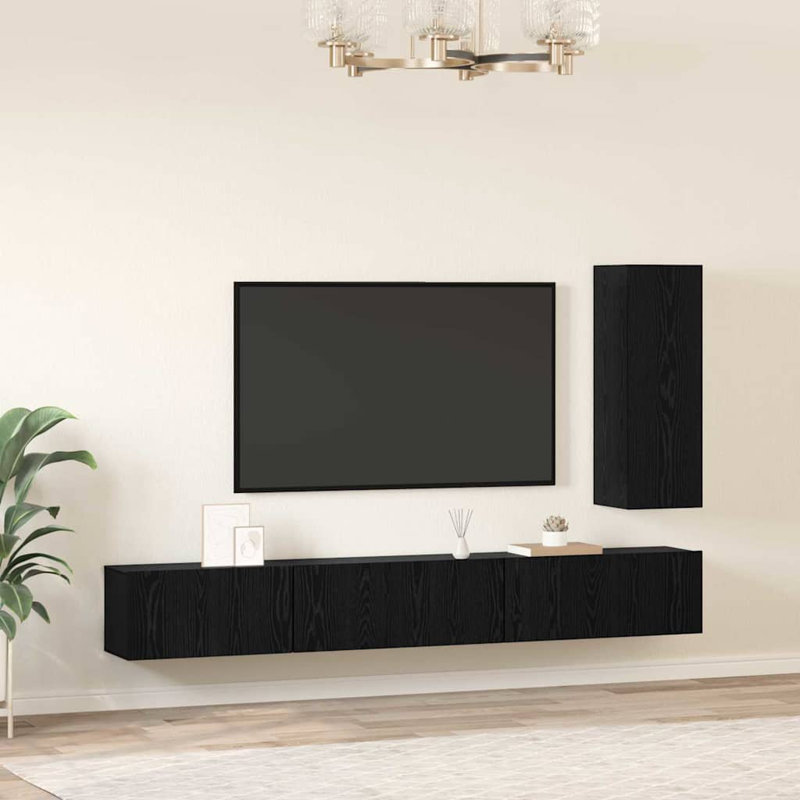 TV Cabinet Set With Drawer 4 Pcs 30.5 X 30 X 90 Cm, Black Oak