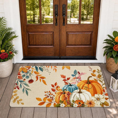Hello Pumpkin Fall Doormat, Non-Slip Autumn Welcome Mat, Absorbent Front Door Rug for Indoor & Outdoor Entrance, Farmhouse Harvest & Thanksgiving Deco