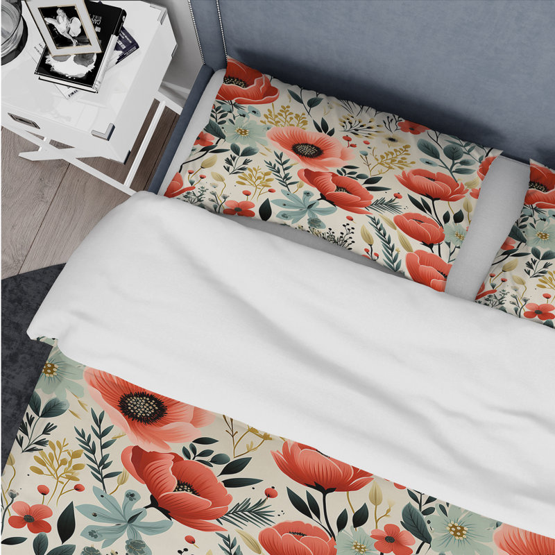 Milkits - Ensemble de housse de couette à motif floral, Housse de couette simple + 1 taie décorative stan