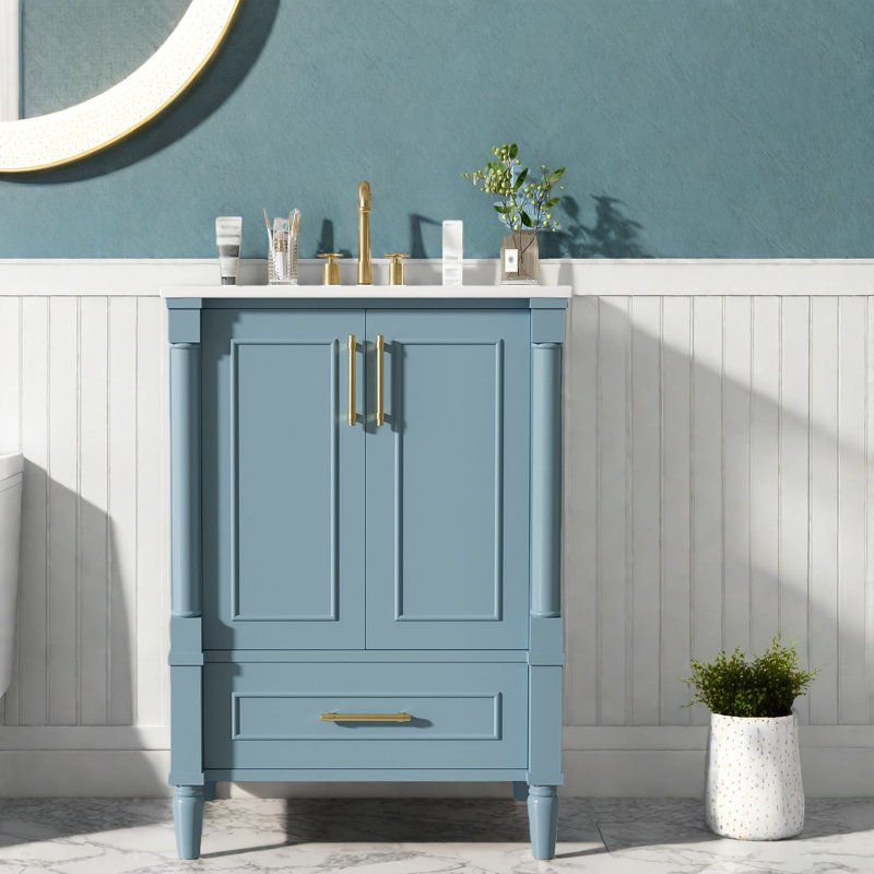 Meuble-lavabo avec rangement (doit inclure le meuble-lavabo et le lavabo), salle de bain moderne en bois MDF de 24 po