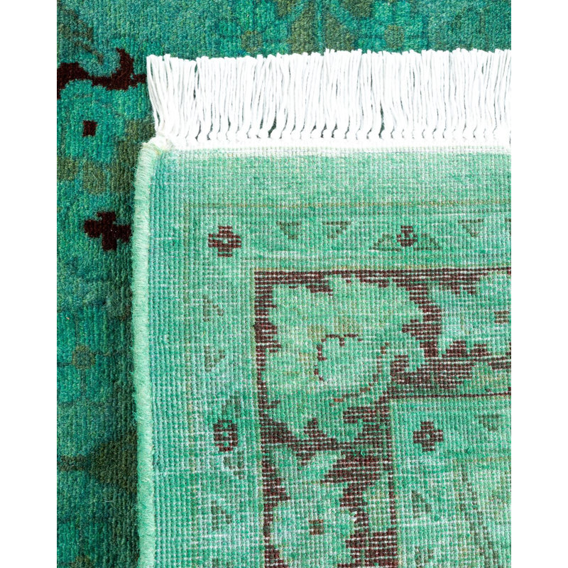 Tapis vert noué à la main de conception unique Chimel