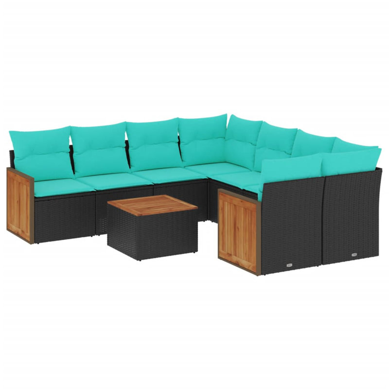  Ensemble de canapé de patio 9 pièces avec coussins en rotin de polyester noir