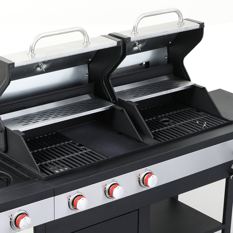 Barbecue au gaz propane et au charbon de bois avec brûleur latéral
