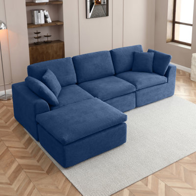 111" Modular Sectional Sofa, Oversized Cotton Cloud Couch with Ottomans, L Shaped Couches for Living Room Office