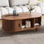 Table basse ovale cannelée en noyer, table de centre Mid-Century avec station de charge, porte tambour 360 °, pieds en bois massif pour les salons-963920099