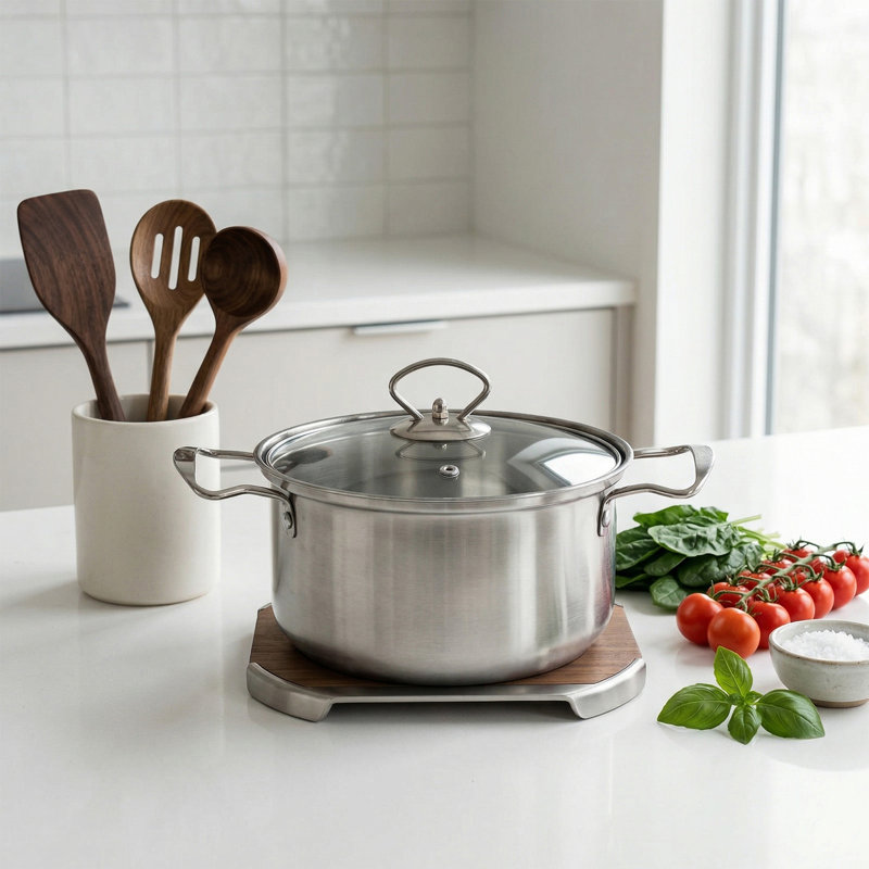 Living And Home 410 Stainless Steel + Glass Stock Pot, Silver
