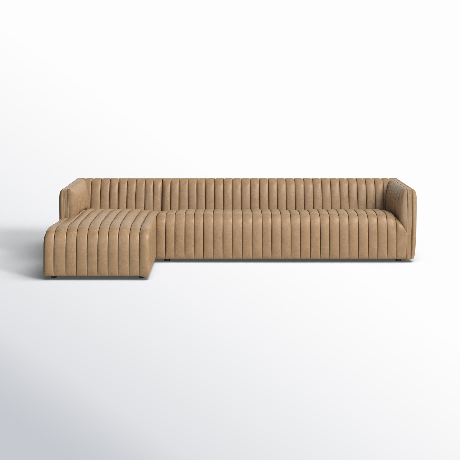 Brandt Upholstered Chaise L-Sectional, Palermo Drift Genuine Leather, Left Hand Facing, 26.5" H x 126" W x 64" D