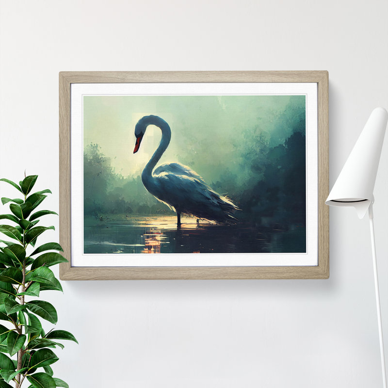 Swan Vol.4 - Single Picture Frame Print, Oak Framed, 46cm H x 64cm W x 2cm D
