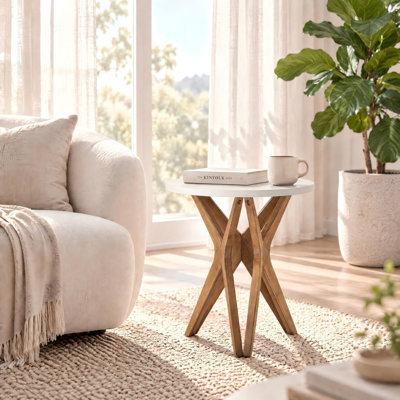 23.25" H Round End Table with Solid Wood Legs