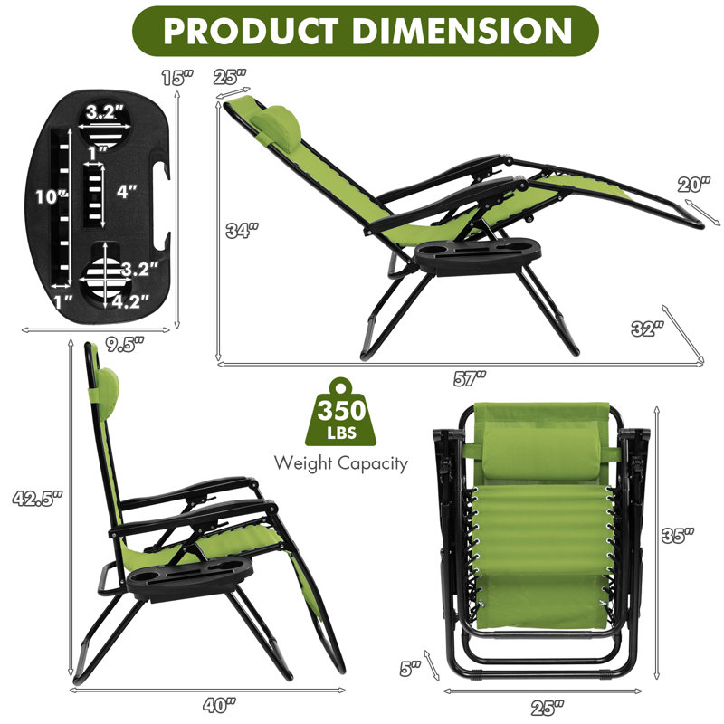 Chaise de patio pliante avec coussins Zechariah, Vert