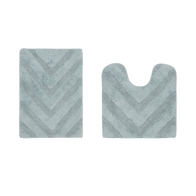 Annaclara Premium 100% Cotton 2 Piece Bath Rug Sets with Non-Slip Backing, Machine Washable, Luxurious Chervon Pattern Super Absorbent & Tufted Weave Bath Mat for Bathroom, Shower, and Tub