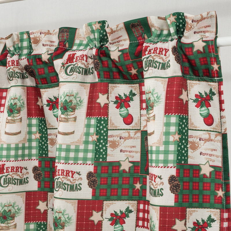 Jackelin Christmas Holiday Patchwork 52'' W Kitchen Curtain in White