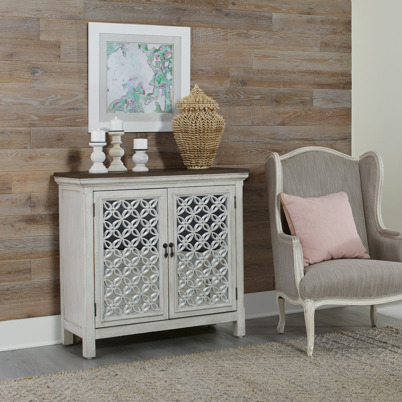 Buffet décoratif en bois massif et manufacturé Zavier, Fil brossé / gris, H 36,5 po x l 38 po x P 17 po