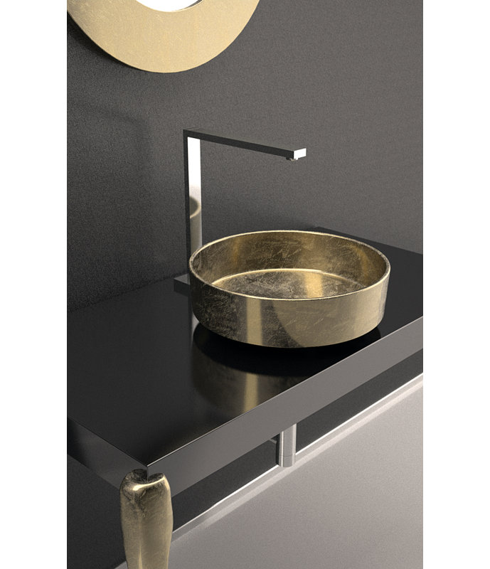 Musa 41.4'' L Bathroom Sink, Black/Gold
